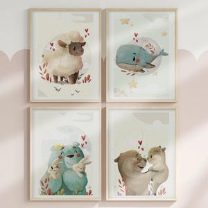 Poster fotografico per la cameretta dei bambini · Idea regalo per bambini · Sole Dinosauro Lontra Balena Orso Nuvola Pecora · Stampa decorativa senza cornice