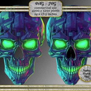 Neon Abstract Skull with a Futuristic Twist&quot; Digital Png/Jpg/Halftone File, Abstract Skull Clipart, Mug Designs, Shirt DTG-DTF