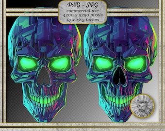 Neon Abstract Skull with a Futuristic Twist" Digital Png/Jpg/Halftone File, Abstract Skull Clipart, Mug Designs, Shirt DTG-DTF