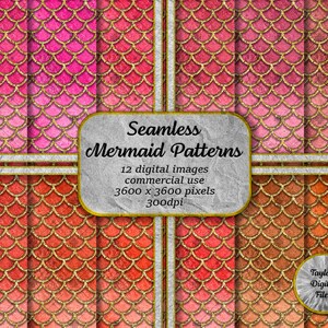 Glitter Mermaid Scale Digital Paper, Underwater Ocean Background, Scrapbook Paper, Instant Download, Gold Red Digital Paper, Mermaid Pack 2
