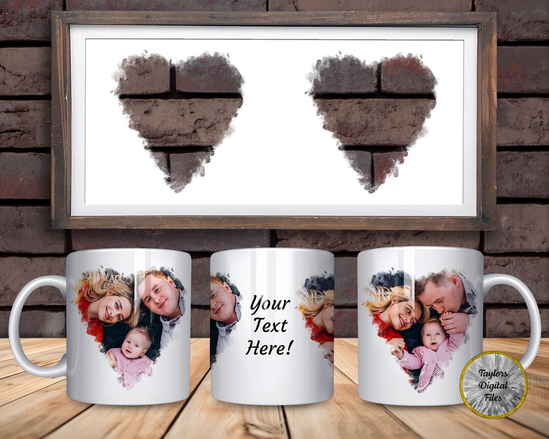 Heart Mug Wrap Sublimation Design PNG, Digital Template for Photo Mug ...