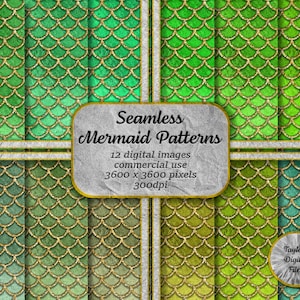 Glitter Mermaid Scale Digital Paper, Underwater Ocean Background, Scrapbook Paper, Instant Download, Gold Green Digital Paper Mermaid Pack 3