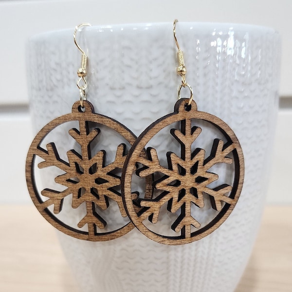 Handcrafted Wooden Snowflake Earrings