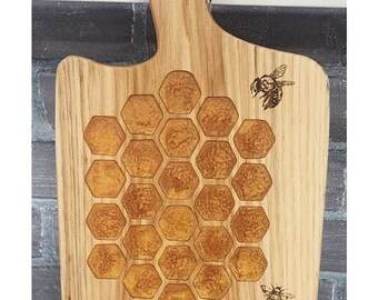 Let It Bee Charcuterie Board | Handmade Honeycomb Wood Serving Board | Bee Epoxy Design | Symbolic Gift