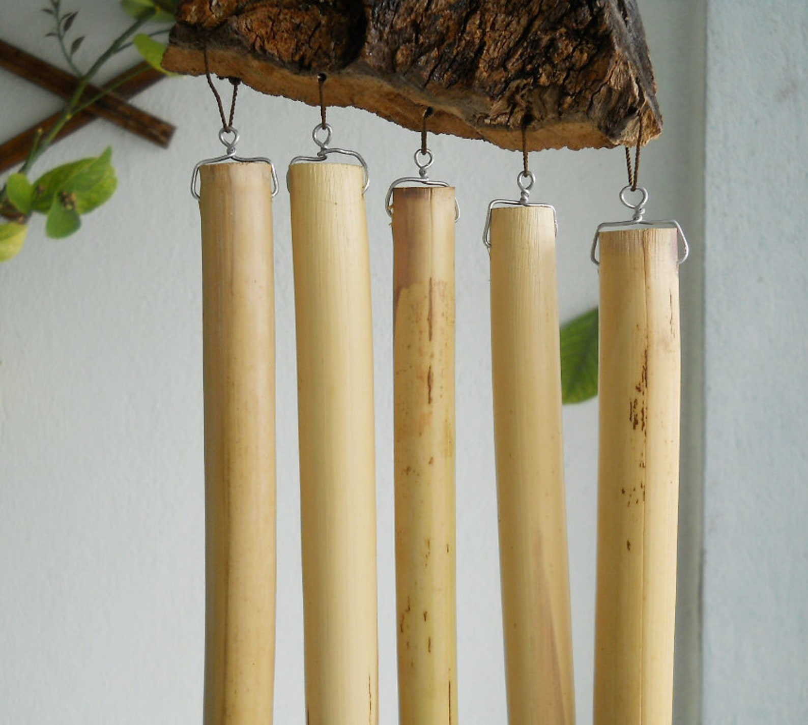 Greek Bamboo Wind Chime with bark oak and bamboo Etsy