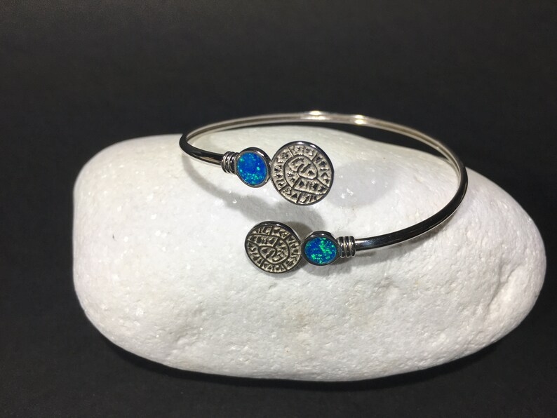 Open Jonc Silver Bracelet 925 Phaistos Disc Silver 925 Bangle Phaistos Disc Bracelet Greek Jewelry Griechischer Schmuck