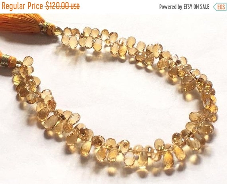 Fine AAA Quality Natural Golden Citrine Faceted Drops Briolettes 4x7-5x8 mm approx 8 inch strand
