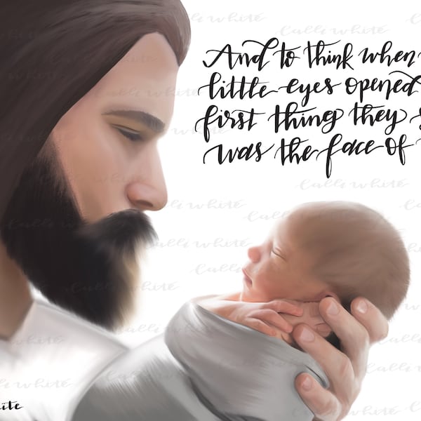 DIGITAL FILE Jesus Holding Baby, Miscarriage, Infant Loss Painting, Light Medium and Dark Skin Tone