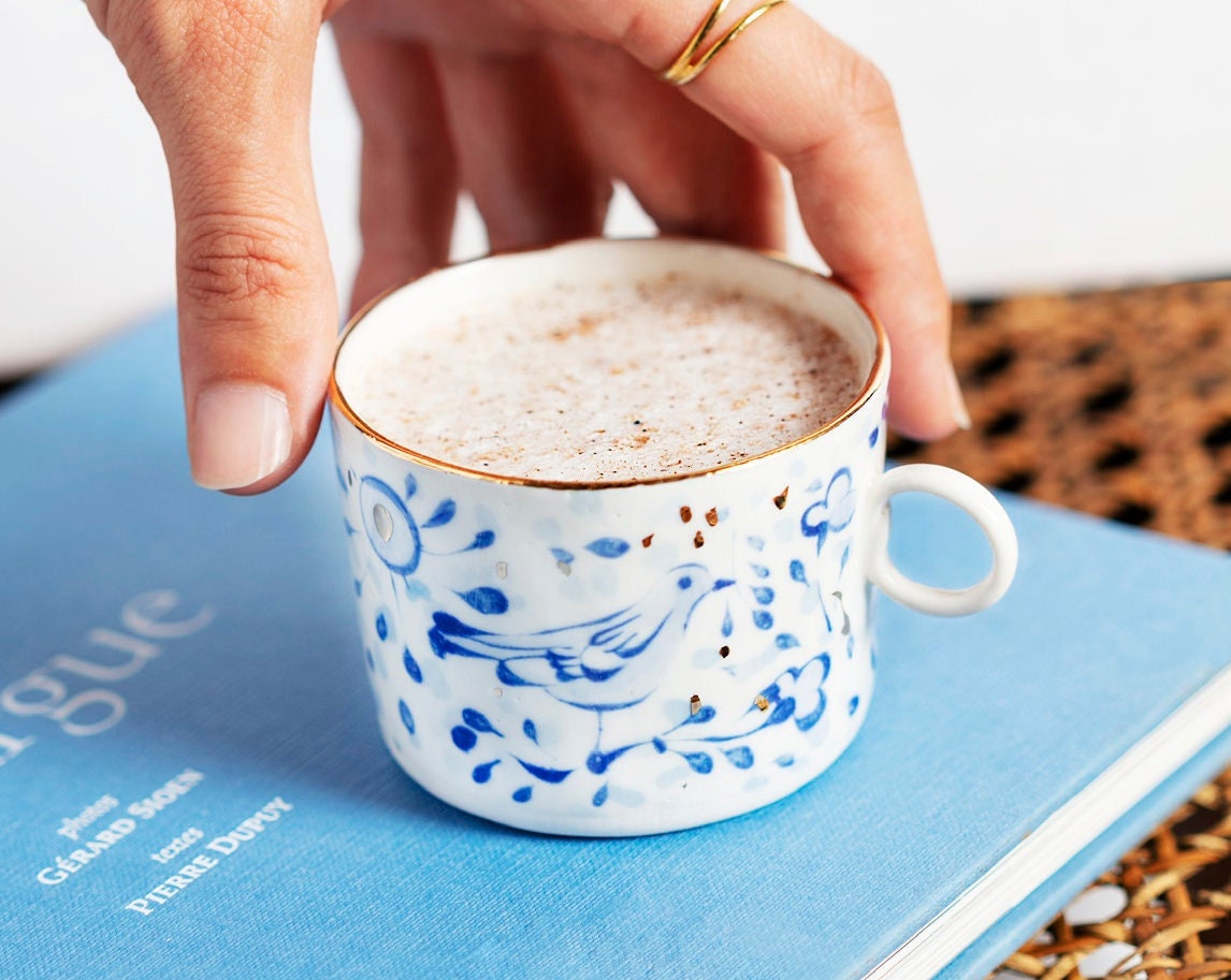 Oiseau Bleu et Nature | Taille Moyenne. Tasse à Café en Porcelaine Faite La Main - Français de Limog