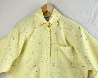 Vintage Top – Ardmore Collared Button-Up in Speckled Yellow Cotton