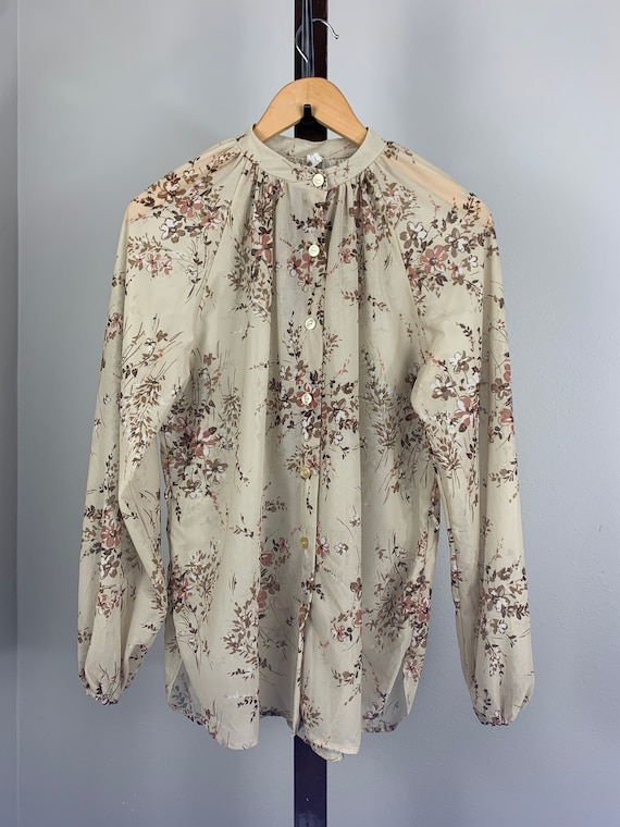 Vintage Top - Long-Sleeve Stand-Collar Button-Up … - image 1
