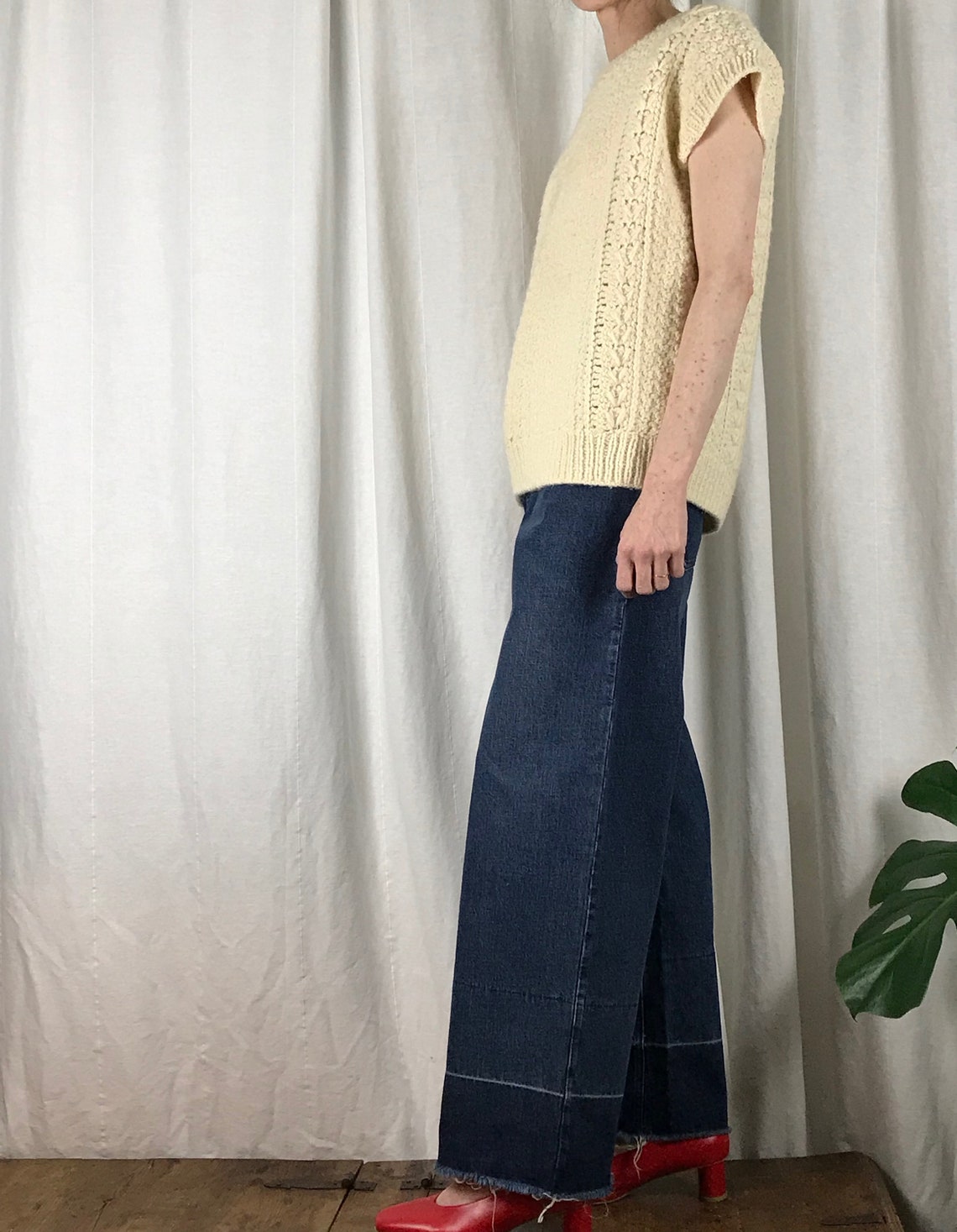 Vintage Sweater Vest in Ecru Ribbed Knit | Etsy