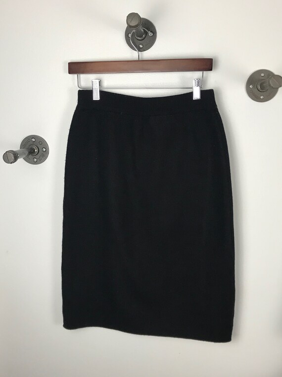 Vintage Skirt - Knit Pencil Skirt in Black Wool