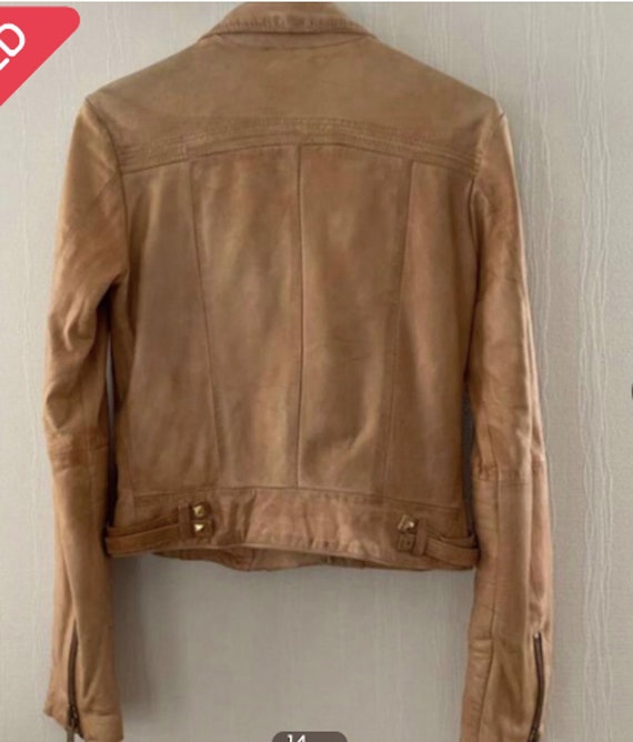 Mango 100% Sheep Leather Moto Jacket Women XXS Ta… - image 2