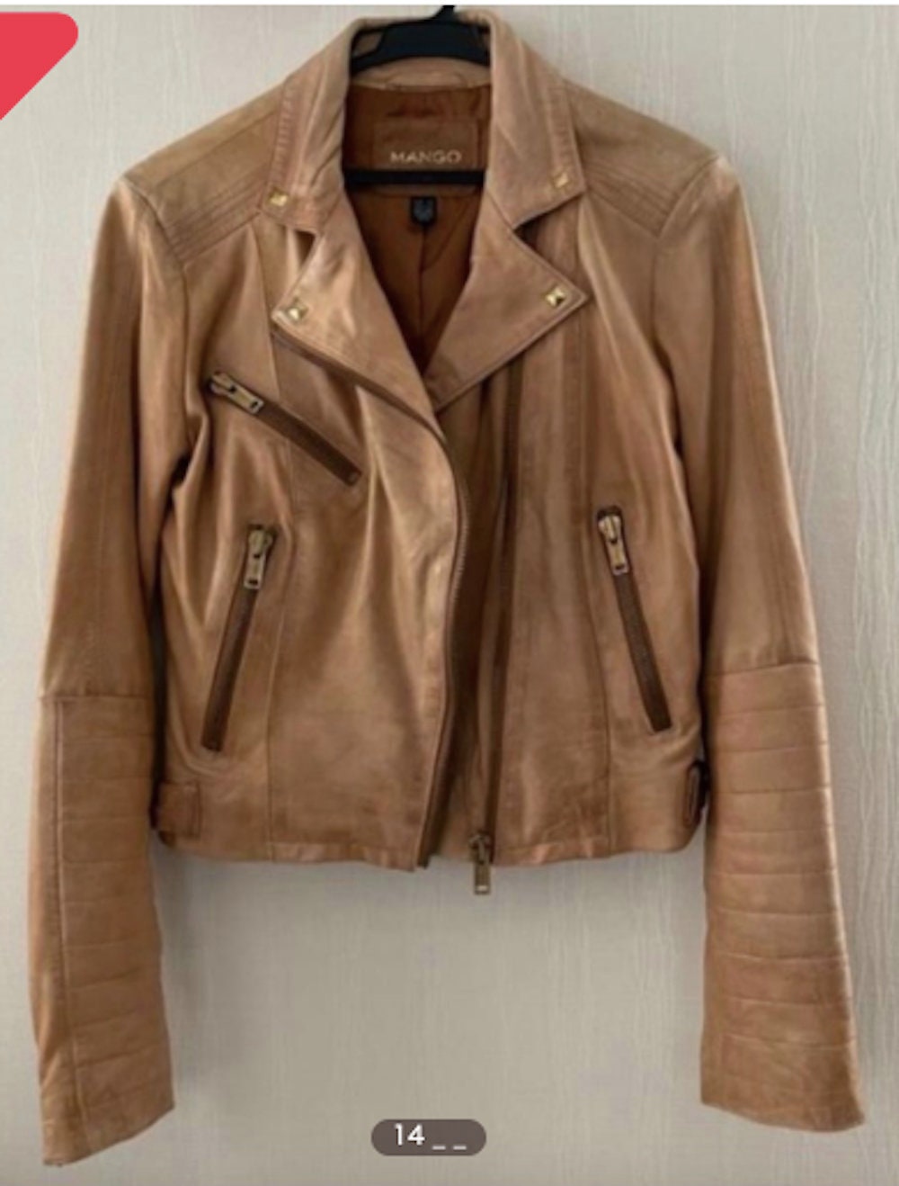 Mango 100% Sheep Leather Moto Jacket Women XXS Tan Beige Mango 100% Sheep Leather Moto Jacket Women XXS Tan Beige