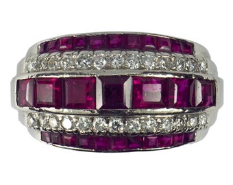 Oscar Heyman Red Ruby White Diamond Platinum Ring