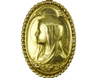 French Virgin Mary 18K Yellow Gold Medal Pendant