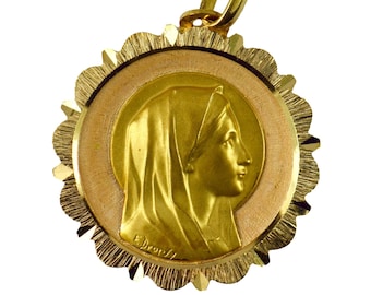 French Dropsy Virgin Mary 18K Yellow Gold Medal Pendant