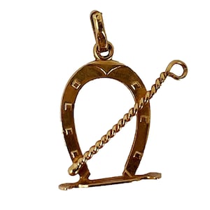 Lucky Horseshoe and Whip 18K Yellow Gold Charm Pendant