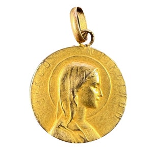 French 18K Yellow Gold Virgin Mary Virgo Virginum Medal Pendant