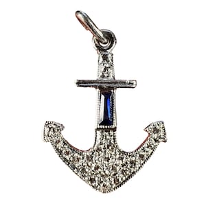 Art Deco Platin Diamant Saphir Anker Charm Anhänger