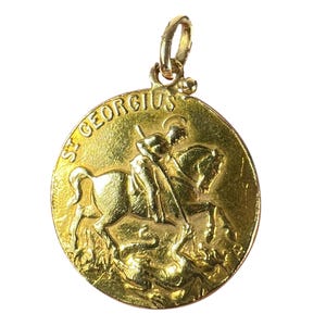 French Bouix St George and the Dragon In Tempestate Securitas 18K Yellow Gold Medal Pendant