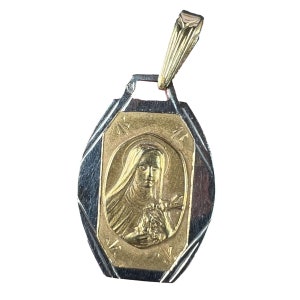 French Saint Therese 18K Yellow White Gold Charm Pendant