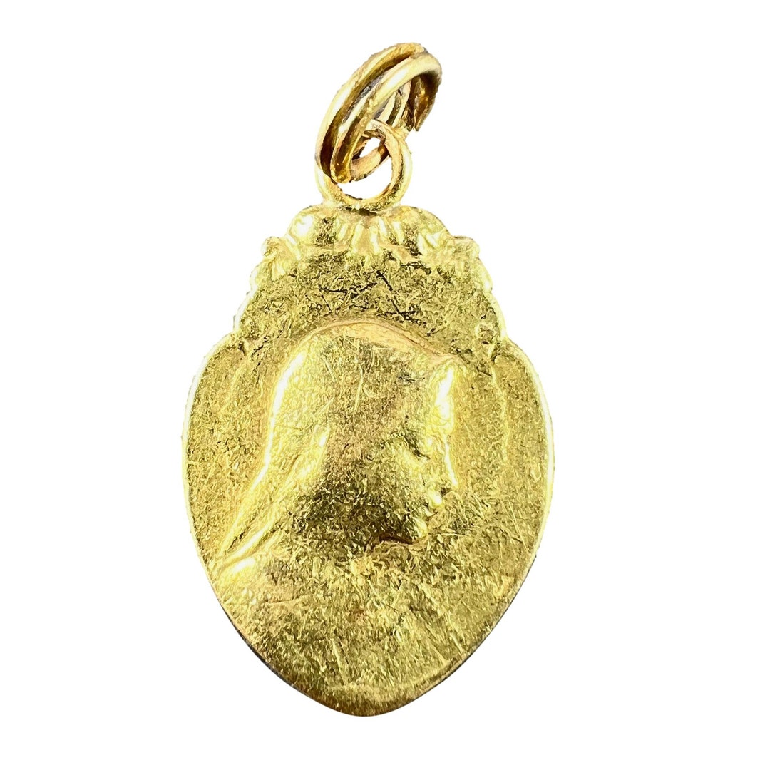 French Religious Virgin Mary 18K Yellow Gold Medal Pendant - Etsy
