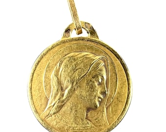 Médaille Religieuse Art Nouveau En Or 18k - Vierge Et Christ, Signée E. Dropsy (circa 1919)