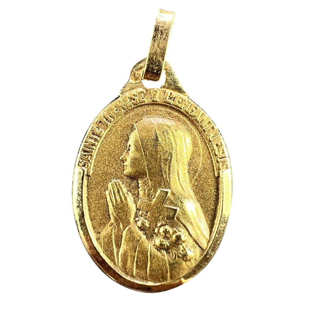 French 18K Yellow Gold St Therese Medal Charm Pendant - Etsy