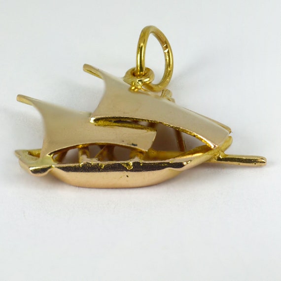 14K Yellow Gold Yacht Charm Pendant - image 9