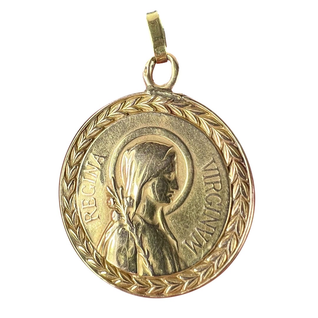 French Virgin Mary 18K Yellow Gold Religious Medal Pendant - Etsy