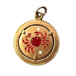 Italian Cancer Crab Zodiac 18K Yellow Gold Enamel Charm Pendant