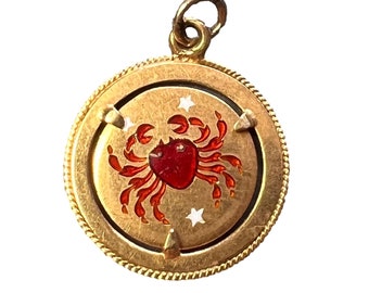 Italian Cancer Crab Zodiac 18K Yellow Gold Enamel Charm Pendant