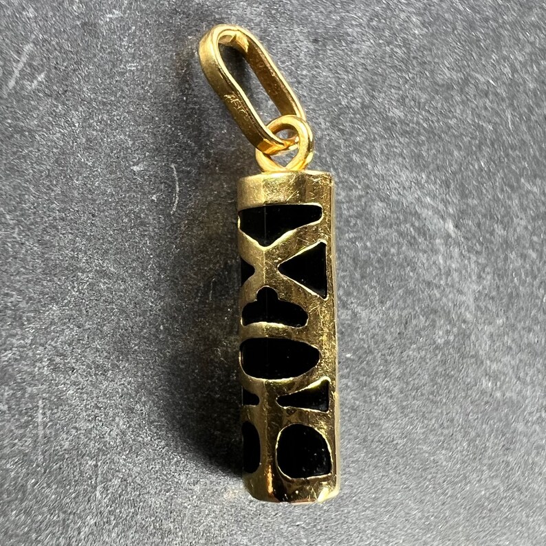 Tiki Totem 18K Yellow Gold Onyx Good Luck Charm Pendant Etsy