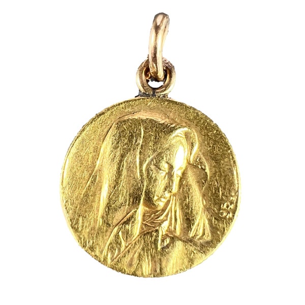 Italian Giacomini Virgin Mary Pope Pius X 23K Yellow Gold Medal Charm Pendant