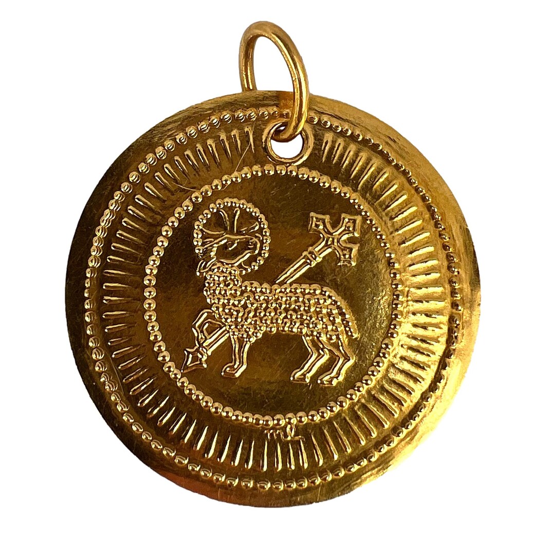 French Lamb of God 18K Yellow Gold Religious Medal Pendant - Etsy