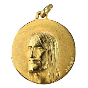 French Augis 18K Yellow Gold Jesus Christ Medal Charm Pendant