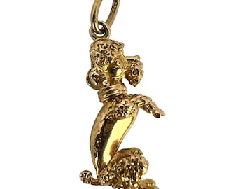 Colgante con dije de perro caniche en oro amarillo de 18 quilates