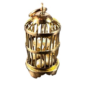 Bird Cage Cultured Pearls 14 Karat Yellow Gold Charm Pendant
