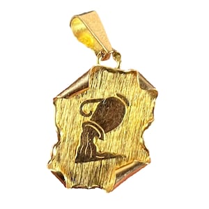 Vintage French Aquarius Scroll  Zodiac 18K Yellow Gold Charm Pendant
