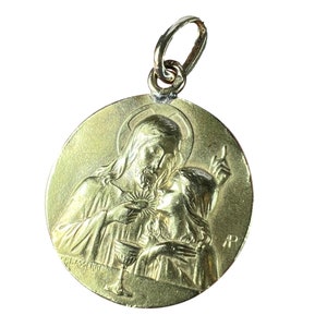 Francuski Lasserre Jezus Chrystus Komunia Medalik zawieszka 18K żółtego złota