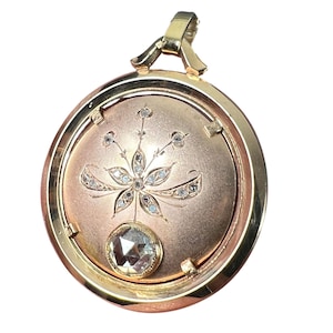 French Floral Flower 18 Karat Rose Gold Rose Cut Diamond Charm Pendant