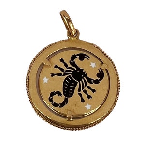 Italian Zodiac Scorpio Starsign 18K Yellow Gold Enamel Charm Pendant