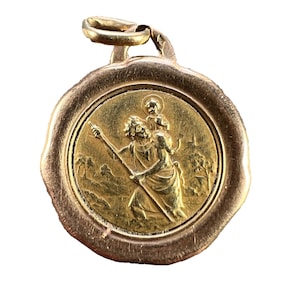 Vintage French St Christopher 18K Yellow Rose Gold Charm Pendant