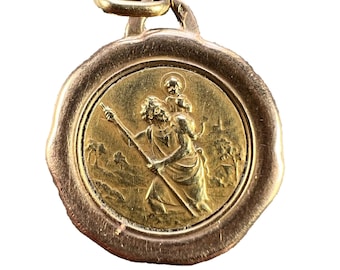 Vintage French St Christopher 18K Yellow Rose Gold Charm Pendant