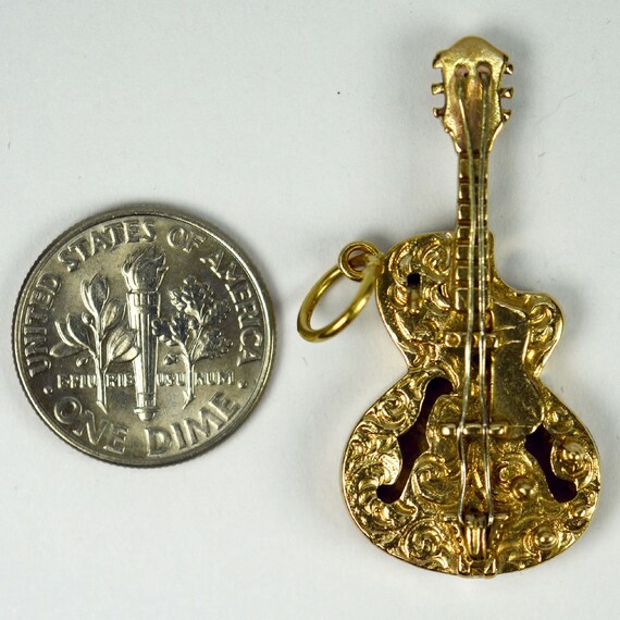 9K Yellow Gold Electric Guitar Charm Pendant - image 6