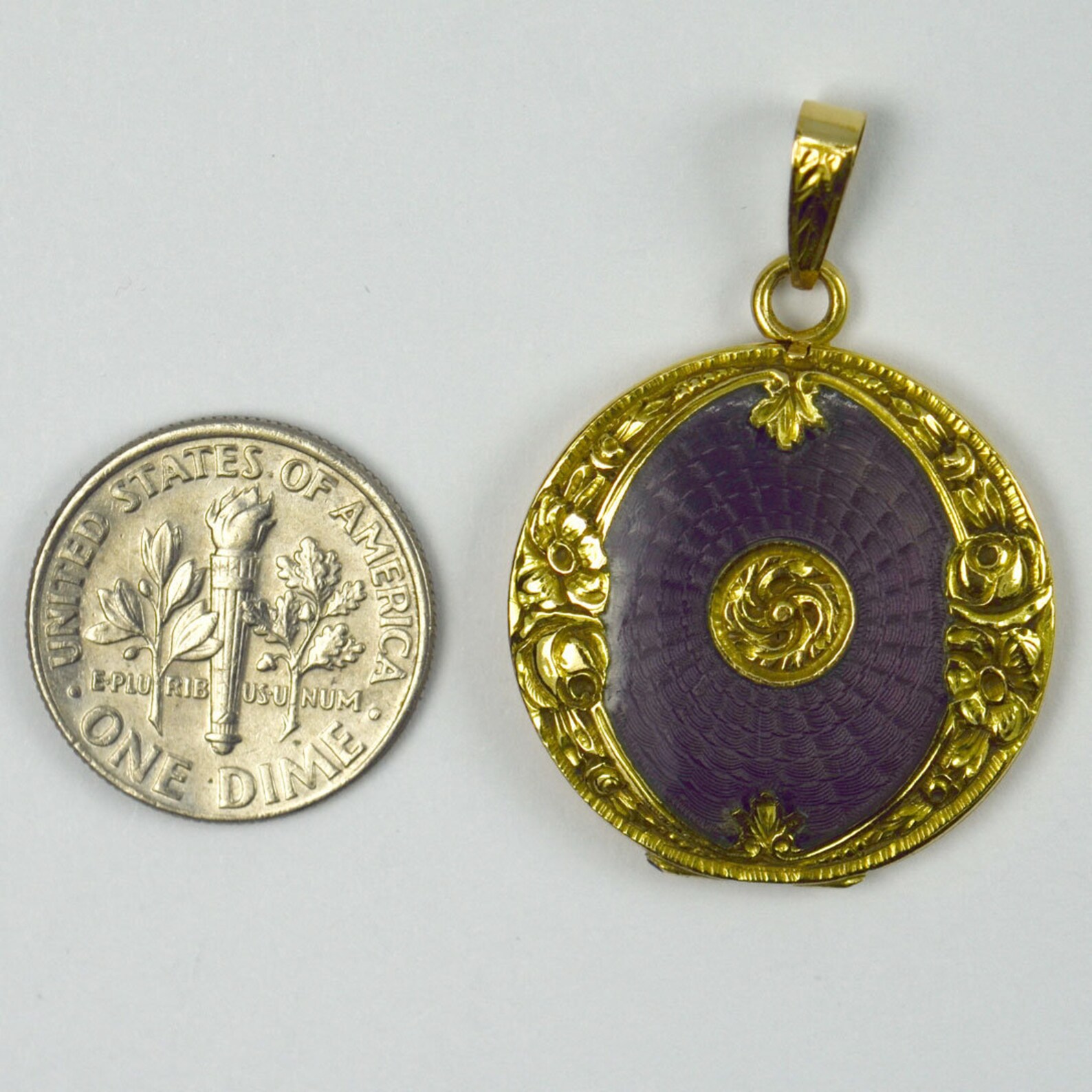 Purple Enamel 18K Yellow Gold Pendant Locket - Etsy