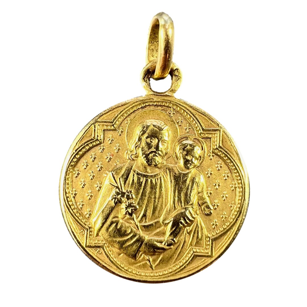French Joseph and Jesus 18K Yellow Gold Medal Pendant Etsy