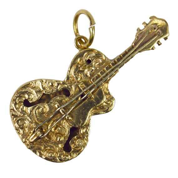 9K Yellow Gold Electric Guitar Charm Pendant - image 1